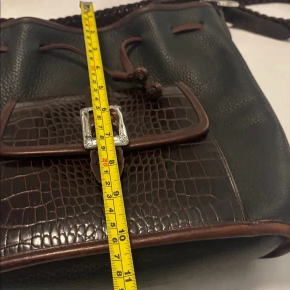 VTG Brighton Black & Brown silver Bucket Bag Crocodile print pebbled leather 90s - Picture 14 of 15